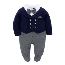 Famuka Baby Boys Romper Baby Tuxedo Suit Player Christening Wedding Party Outfit Photo Shooting Baby Clothing, navy