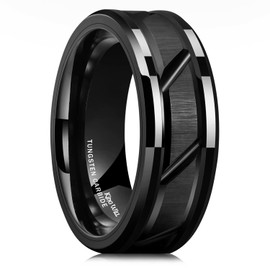 King Will Classic Mens 8mm Black Tungsten Carbide Wedding Band Brick Pattern Brushed Finish Engagement Promise Rings Oblique Brick Pattern Groove Tungsten Ring 9