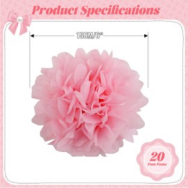 20pcs Tissue Paper Pom Poms - Light Pink - 6 Inch - Tissue Paper Pompoms for Engagement, Wedding, Birthday Party Deco