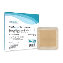 MedVanceTM Silicone - Bordered Silicone Adhesive Foam Dressing Size 6"x6" (4.1"x4.1" pad), Box of 5 dressings