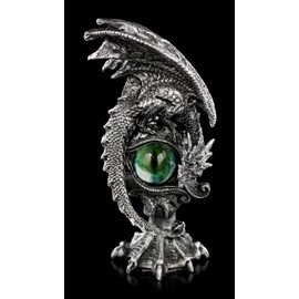 Dragon Figure with Eye in Emerald Green, 17.5 cm, Silver - Statue Decorative Figure Dragon Collectible for Dragon Lovers