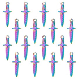 UNICRAFTALE 16Pcs Rainbow Sword Pendants 24.5mm Stainless Steel Dagger Charms Hypoallergenic Punk Earring Sword Charms Metal Bracelets Charm for DIY Jewelry Making