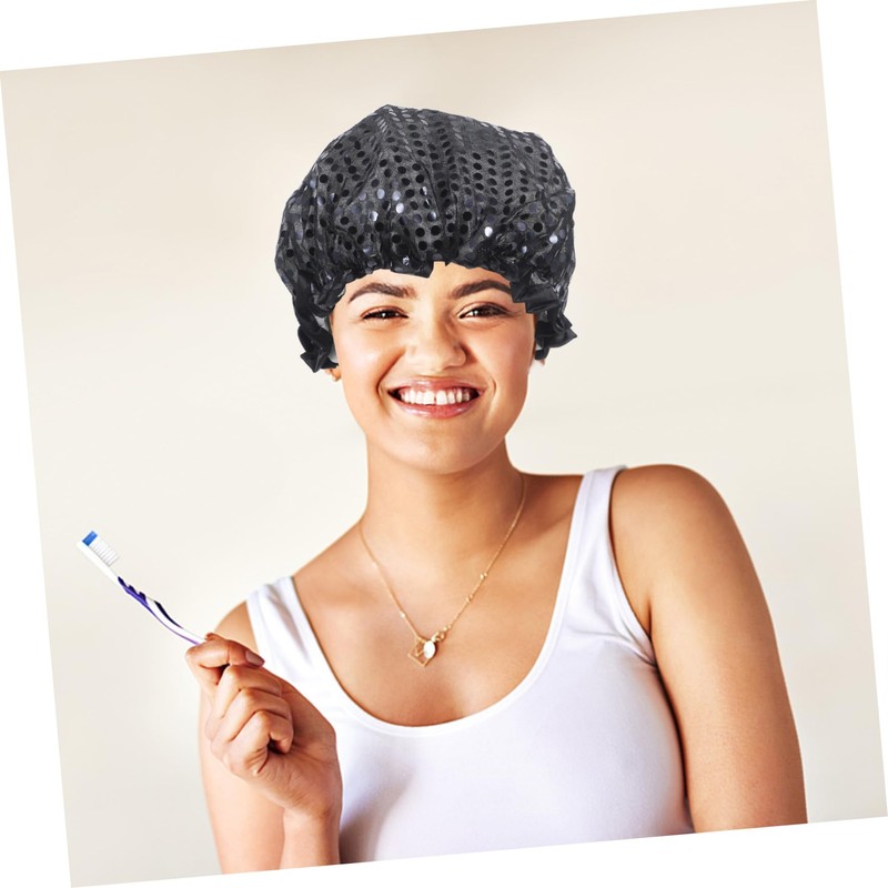 WOONEKY Sequin Shower Hair Cap for Women Multi-use Bath Hat