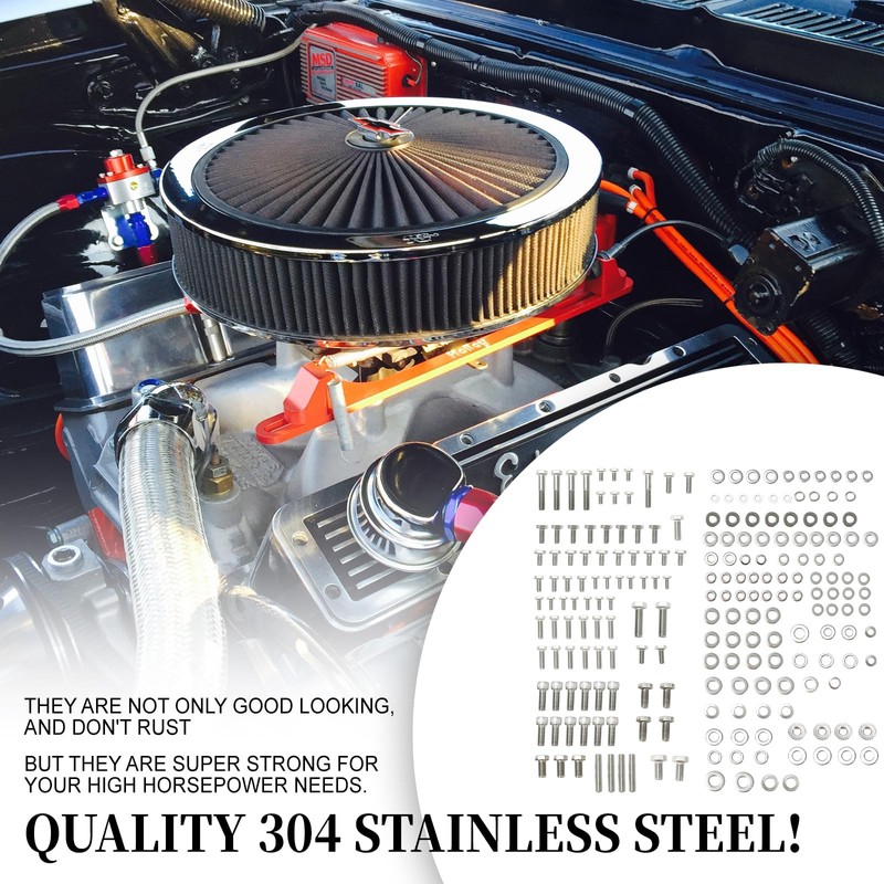 Stainless Steel Small Block Engine Hex Bolt Kit Compatible with