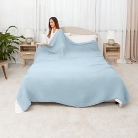 Comfy Cubs Queen Muslin Blanket, Extra Large Size 90” x 90”, 6 Layer Cooling Cotton Softness, Breathable & Warm Throw for Bedroom, Living Room Couch (Sky Blue, Queen - Muslin)