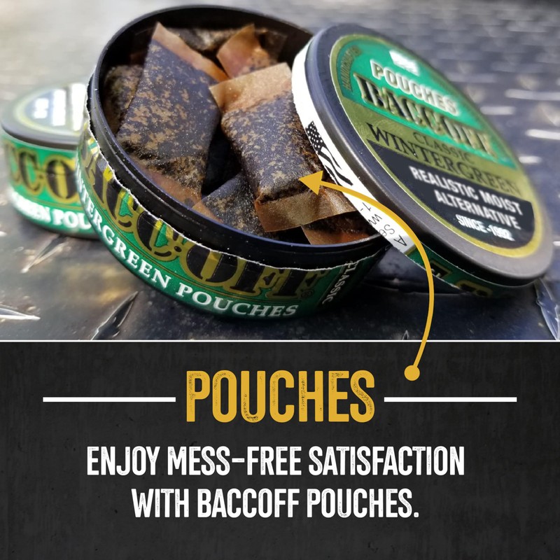 1 Can, BaccOff Wintergreen Pouches, Strong Wintergreen and Salty, Rich
