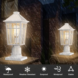 Darkaway Outdoor Post Lights Lamp Post Light Fixture, Waterproof Aluminum Housing with Glass, Fence Post Deck Lighting for Garden, Patio, Pathway (2 Pack, White)