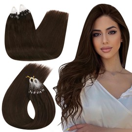 Ugeat Real Hair Extensions, Bonded Micro Ring Cold Fusion Extensions, Colour 2 Dark Brown, 55 cm, 1 g/Strand, 50 Strands