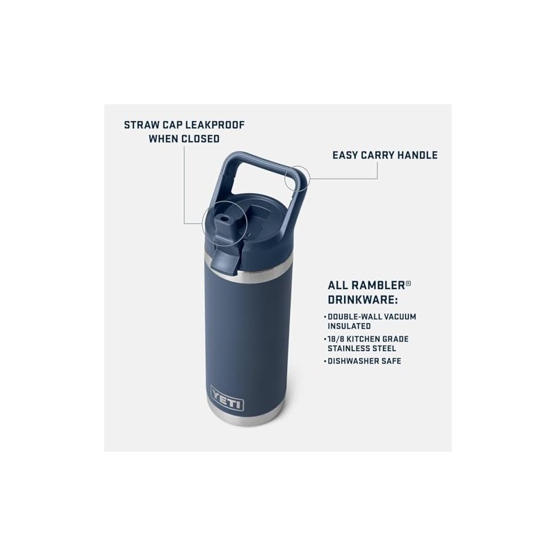 YETI Rambler 18 oz Insulated Bottle with Straw Cap -