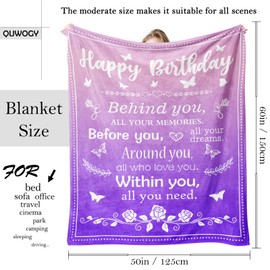 QUWOGY Birthday Gifts for Women/Men/Her/Him Blanket Pink&Purple 60"x50", Happy Birthday Decorations Women/Men Throw Blankets, Bday Gift for Women/Men Unique, Best Birthday Gift Ideas