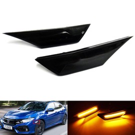 RZGMTSPT 2x Black Smoked Lens Front Bumper LED Side Marker Turn Signal Light For 2016-2021 Honda Civic FC/FK Si Type R