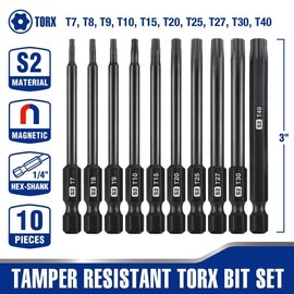 WORKPRO 10PC Security Torx Bit Set 3" Long Tamper Proof Torx Bit W/Magnetic Tips