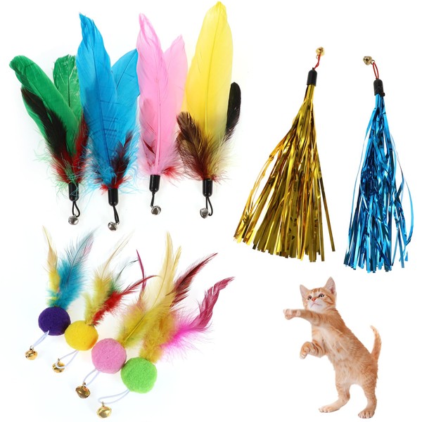 OOTSR 10pcs Cat Toys Feather Refills with Bells, Interactive Toy
