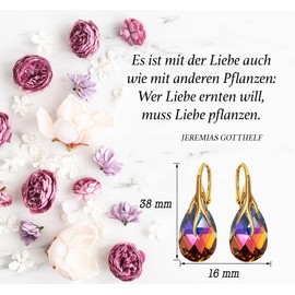 925 Silver Hanging Earrings with Austrian Crystal - Jewellery for Women and Girls - Pendant Earrings Ideal for Gifts for Women Ladies Silver Gold-Plated 24, Sterling Silver, Crystal