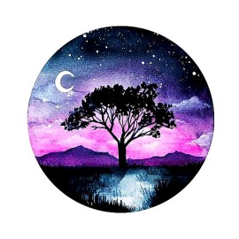 Fashion Jewelry TREE STARRY MOON NIGHT Large Round Ring Shape Pendant Charm Silver 20" Necklace