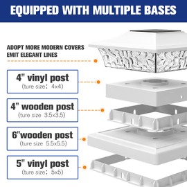 VOLISUN Solar Post Cap Lights Outdoor 4x4/6x6 Wooden/Vinyl Fence Cap Lights for Patio/Garden,Warm White with 2 Lighting Modes Waterproof,ABS Shell Lens White (6 Pack)