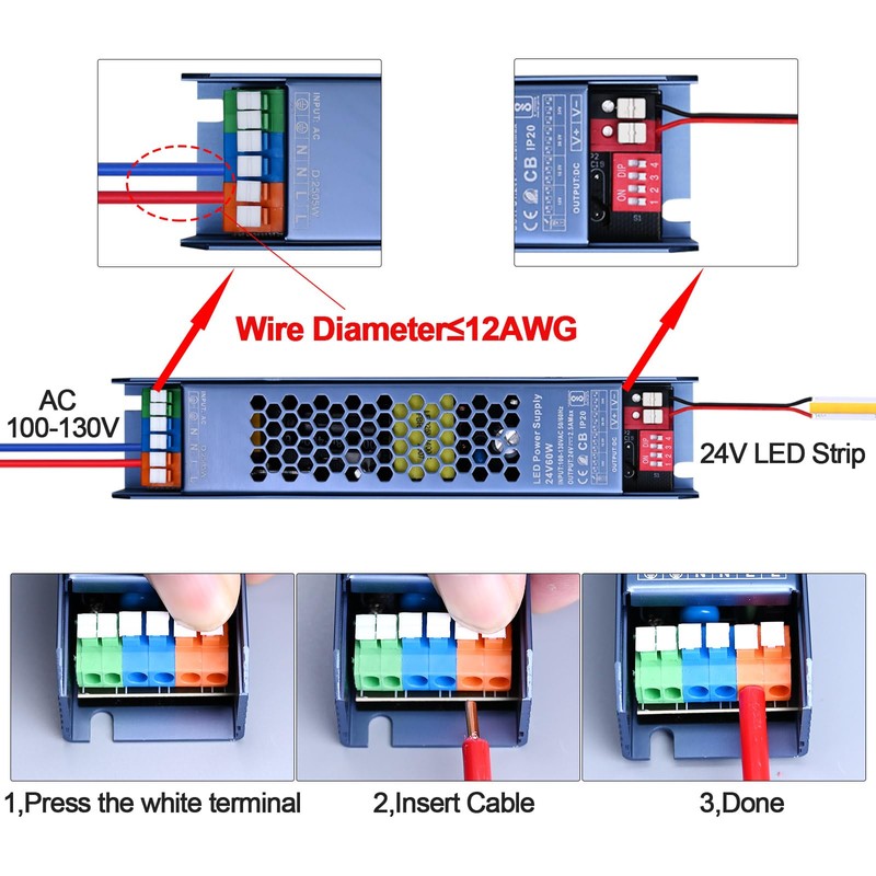GOMING 24V 60W Ultrafino Transformador Fuente de Alimentación AC 100-130V