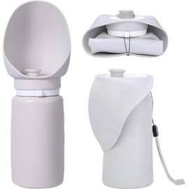 Portable Pet Water Bottle, 550ml Capacity, Foldable Dispenser with Drinking Tank for Dogs and Cats, White