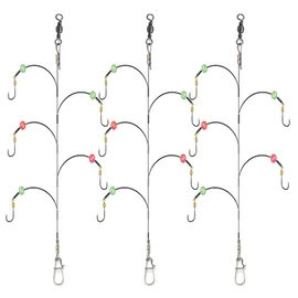 Fishing Hook with Leader,5 Hooks Fishing Rig-7 Strands Nylon Coated Fishing Leader with Swivle,Snap,Hooks (5 Hook rig, 8#)