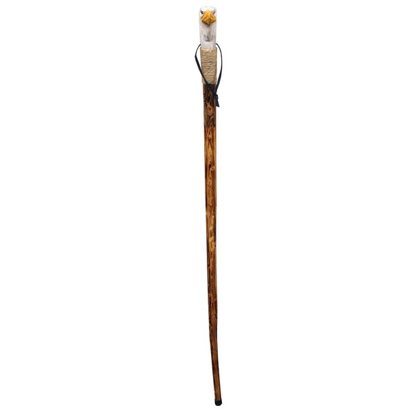 Rustic Axentz Wood Walking Trekking Hiking Pole Stick with Twine Grip, Rubber Tip, Wrist Strap, 46", Carved Eagle