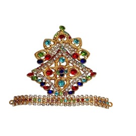 DAUJI ENTERPRISES | Decorative Stone-Studded Mukut | Elegant Golden Crown with Crystal, Ruby & Multi-Coloured Variants | For Laddu Gopal, Radha Krishna, Mata Rani & More | 6.5 cm (Multi-coloured)