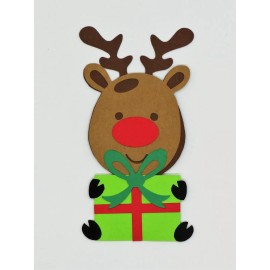 Christmas Reindeer w/gift Diecut Paper Scrapbook Embellishment Layered Cardstock