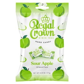 Regal Crown Sour Apple, 6.25 Ounce Bag (Pack of 1), Individually Wrapped Hard Sour Candy, The Hampton Candy Company