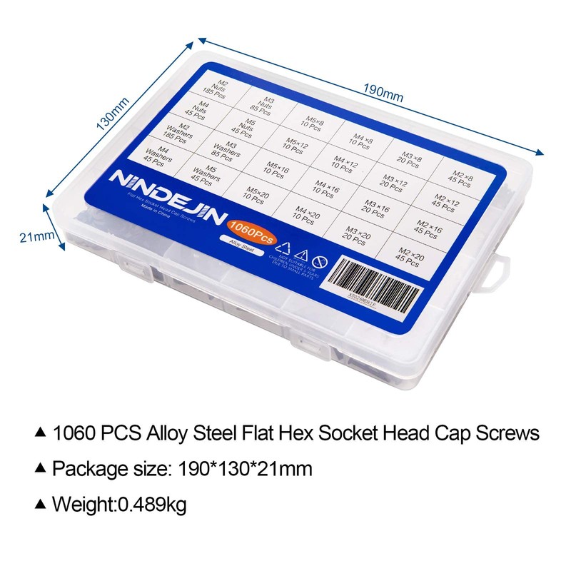 NINDEJIN 1060pcs 12.9 Grade Carbon Steel M2 M3 M4 M5