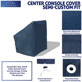 SavvyCraft Waterproof Boat Center Console Cover, Heavy Duty 600D Marine Grade Polyester Helm Cover for Center Console Boat, Large Size Fits up to 46" W X 40" D X 45" H Navy Color
