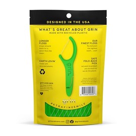 Grin GRIN XtraFine Flosspyx, Floss Picks, 75 Count, Dental Flossers, Minty Flavor, Recycled Plastic, for Super Tight Teeth, Longer Floss Head, Slide Between Teeth, Includes Safe Soft Fold-Back Tooth Pick