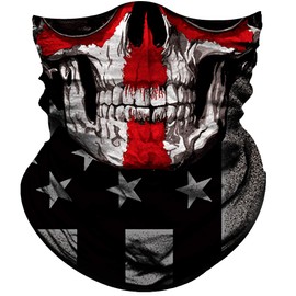 Obacle Skull Face Mask Half for Dust Wind UV Sun Protection Seamless 3D Tube Mask Bandana for Men Women Thin Skeleton Mask Motorcycle Riding Biker Cycling Sport Festival (Skull White Face Red Cross)