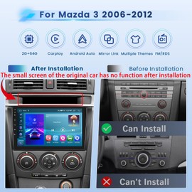 Inefala 2+64G Android 15 CarPlay Car Stereo Radio for Mazda 3 2006-2012, 9'' HD Touch Screen Compatible with Android Auto, AHD Backup Camera, Mirror Link, GPS, WiFi, FM RDS