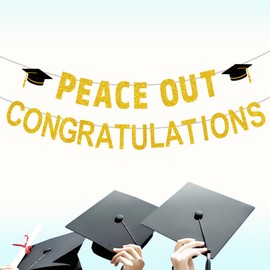 LanttAotte Peace Out Congratulations Graduation Decorations Glittery Gold Congrats Grad Banner for Class of 2025 Classroom Party Decor