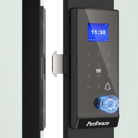 Framed Sliding Glass Door Lock,Perfiware LG2375 Smart Sliding Door Locks Fingerprint Keypad Pin Screen,Keyless Entry for Sliding Glass/Wooden Door,Office,Hotel,Apt,Patio,Barn,Front Door