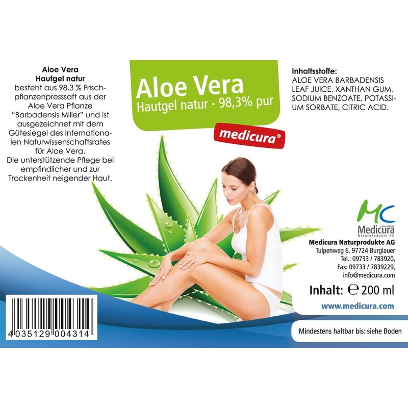 Aloe Vera Skin Gel Natural 98.3% Pure 200 ml
