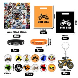 BANBALLON 98 PCS Dirt Bike Party Favor Dirt Bike Key Chains Silicone Wristband Stickers Goodie Bags Button Badges For Dirt Bike Party Club Gift Boy Man’s birthday party Supplies