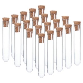 PATIKIL 5 ml Plastic Test Tubes with Cork Stoppers 20 Pieces 75 x 12 mm Tubes for Scientific Party Decoration Candy Beads Storage Bath Salt Laboratory Use Clear