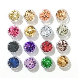16 Colors Imitation Gold Leaf Flakes, Colored Gilding Flakes, Metallic Foil Flakes for Arts and Craft, Home Decoration