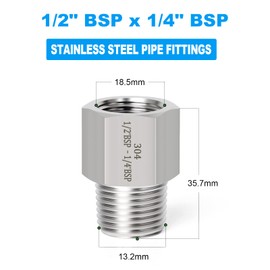 ERGAOBOY 2 pieces 1/2 inch BSP female thread x 1/4 inch BSP male thread forged stainless steel reducer hex connector SUS 304 pipe fittings