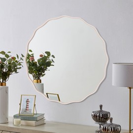 FUWU HOME White Round Mirror for Wall Decorative 24" Modern Wavy Circle Mirror Nursery Mirror for Bathroom Bedroom Living Room Home House Office Entryway