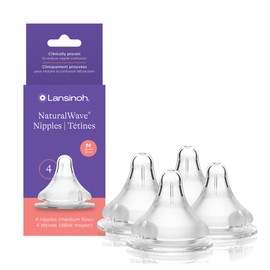 Lansinoh NaturalWave Baby Bottle Nipples – 100% Soft, Durable Silicone, Made Without BPA BPS, Anti-Colic, Supports The Baby’s Developing Mouth and Teeth, Medium Flow, Size M, 4 Count, 3+ Months