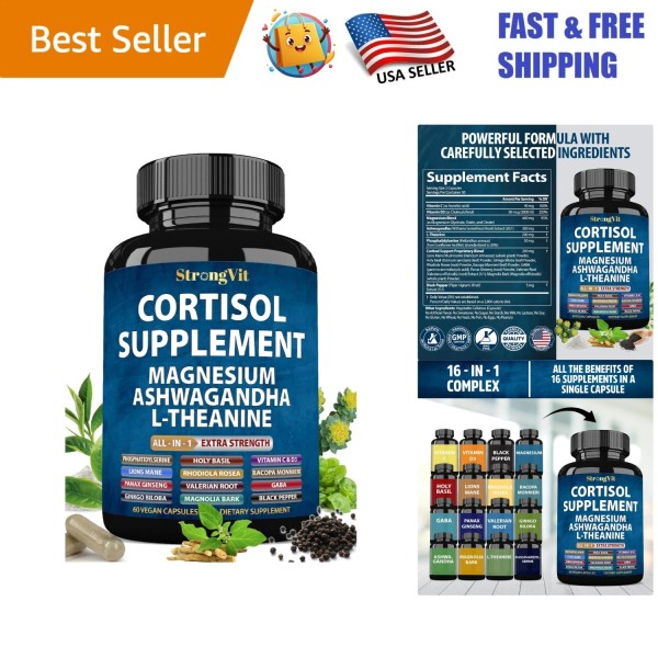 High-Potency Cortisol Supplements with Ashwagandha & Magnesium for Stress Relief