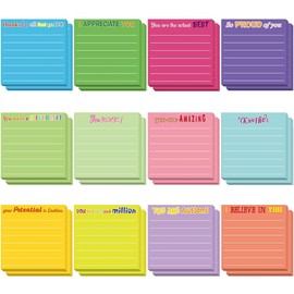 Wonninek 24 Pcs Inspirational Sticky Notes with Lines 3 x 3'' Cute Motivational Sticky Note Pad Appreciation Sticky Notes Gifts for Coworkers Nurse Teacher Office Supplies Appreciation