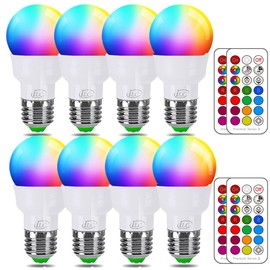 ILC RGB LED Light Bulb, Color Changing Light Bulb, 40W Equivalent, 450LM, 2700K Warm White 5W E26 Screw Base RGBW, 12 Color Choices - Timing Infrared Remote Control (8 Pack)