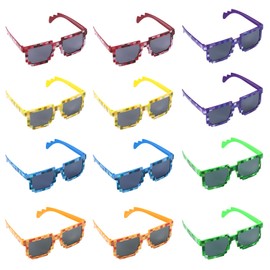SAVITA 12pcs Pixel Sunglasses, Novelty Colorful Pixelated Glasses Funny Cool Boys Gamer Glasses for Kids and Adults for Birthday Party Favors Supplies, Gaming Events, Raves Party, Photo Props