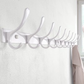 SKOLOO Wall Mounted Coat Rack - 10 Hooks, Heavy Duty, Stainless Steel, Metal Wall Hangers, Sturdy Coat Hooks for Hanging Coats, Jacket, Clothes, Hat, White