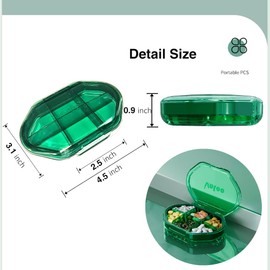 GluVutato Pill Box, 6 Compartments Portable Pill Case, Moisture-Proof Pill Organizer, Medication Supplements Pill Case (Green)