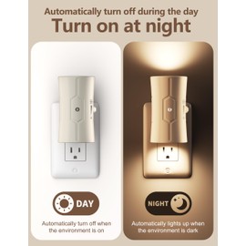 fesnne Night Light, LED Night Lights Plug into Wall, [2 Pack] Warm White 3000K, 0-100LM Adjustable Brightness Light Sensor Plug in Night Light for Hallway, Bathroom,Adult