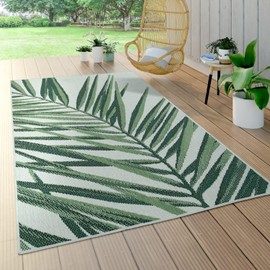 Paco Home Outdoor Rug Green Beige with Palm Leaf Pattern for Patio Flat Weave, Size: 7'10" x 11'2"