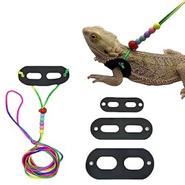 3 Packs Bearded Dragon Harness and Leash Adjustable(S,M,L) - Soft Leather Reptile Lizard Leash for Amphibians and Other Small Pet Animals (Multi-Color)
